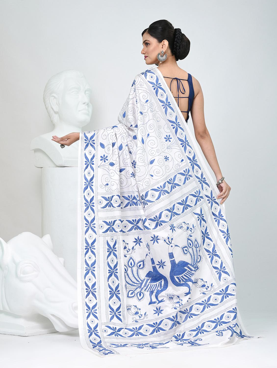 women solid with work handloom saree with blouse - 22060756 - Standard Image - 4