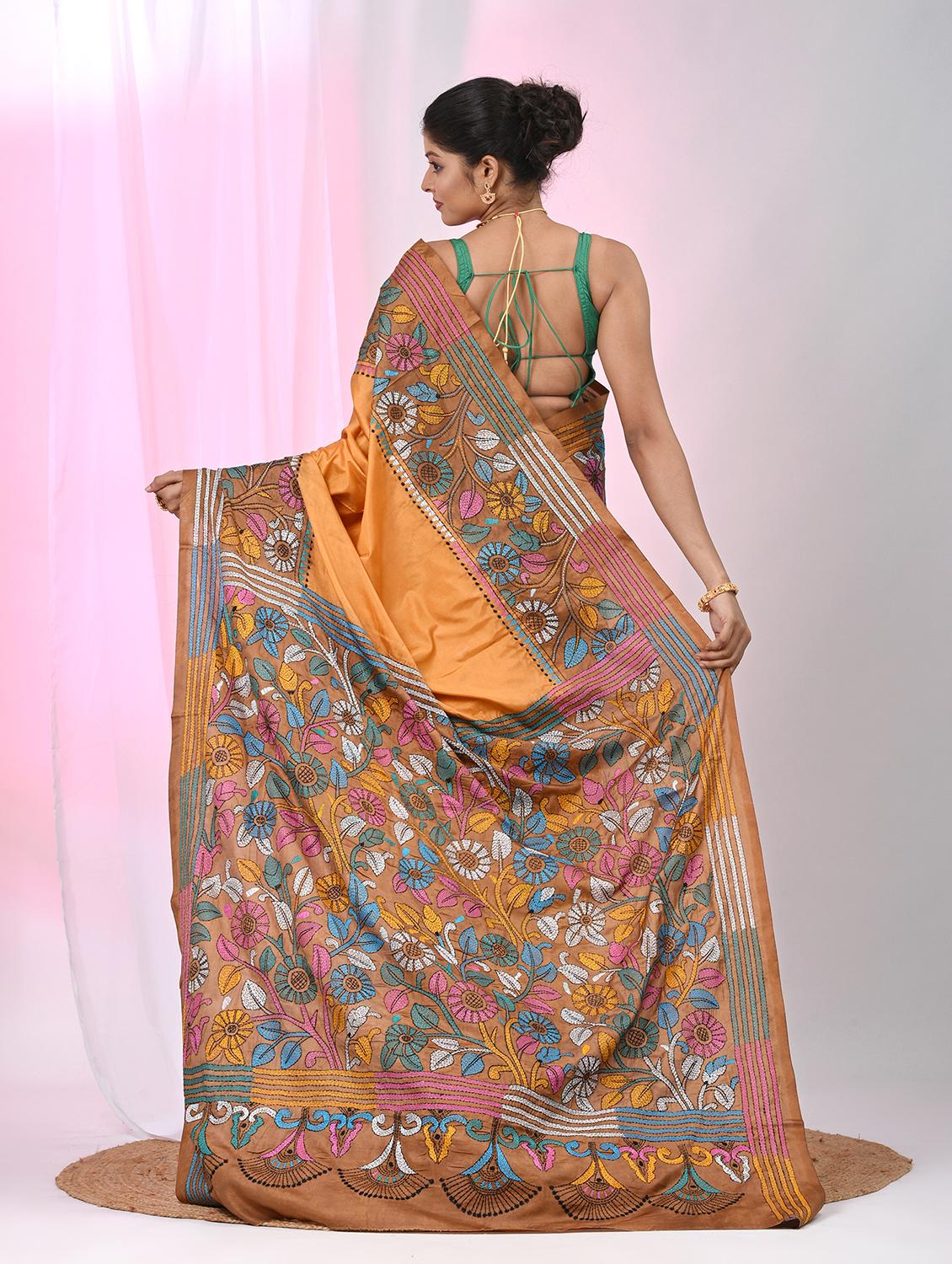 women solid with work handloom saree with blouse - 22060760 - Standard Image - 4