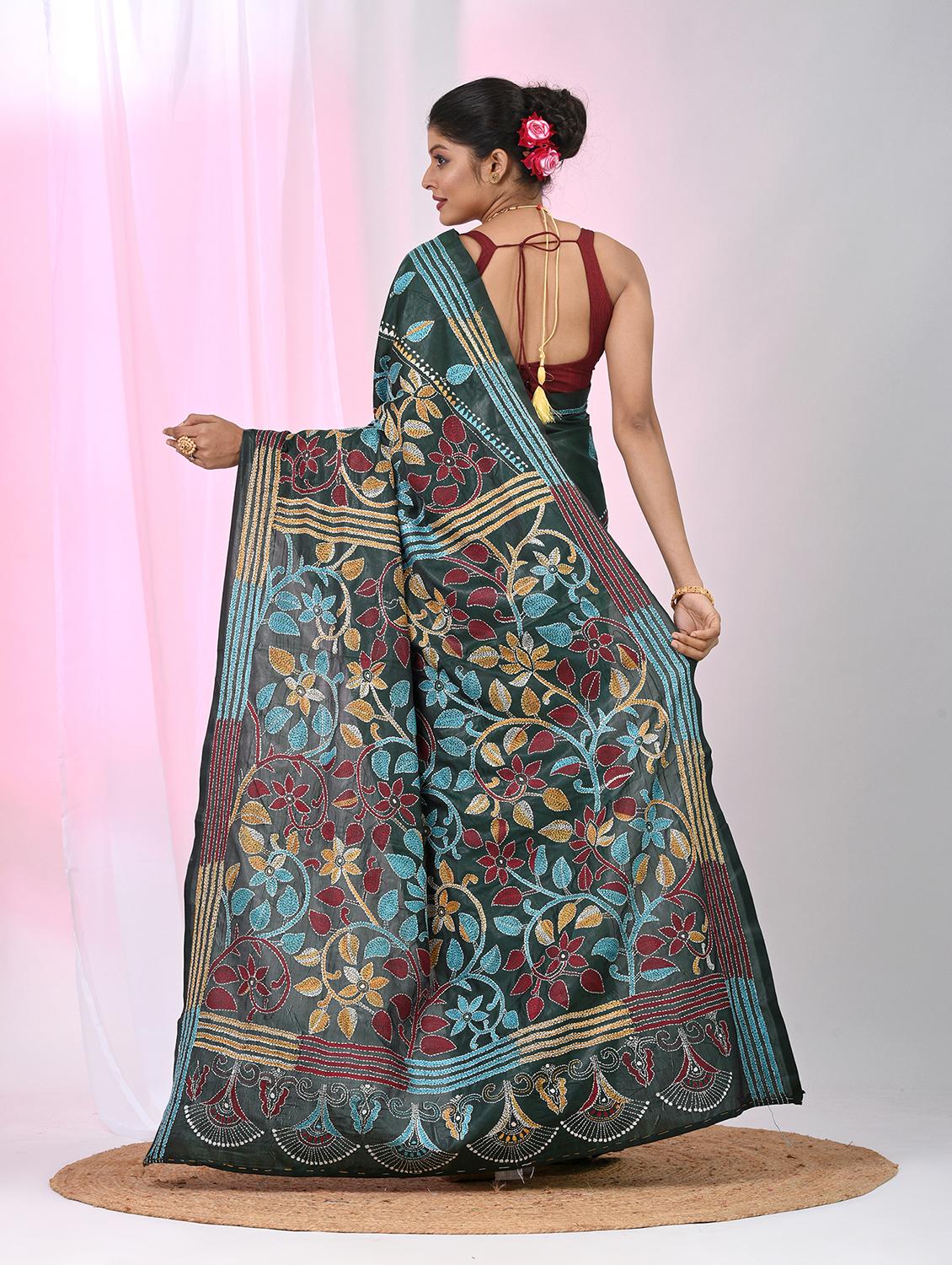 women solid with work handloom saree with blouse - 22060761 - Standard Image - 4
