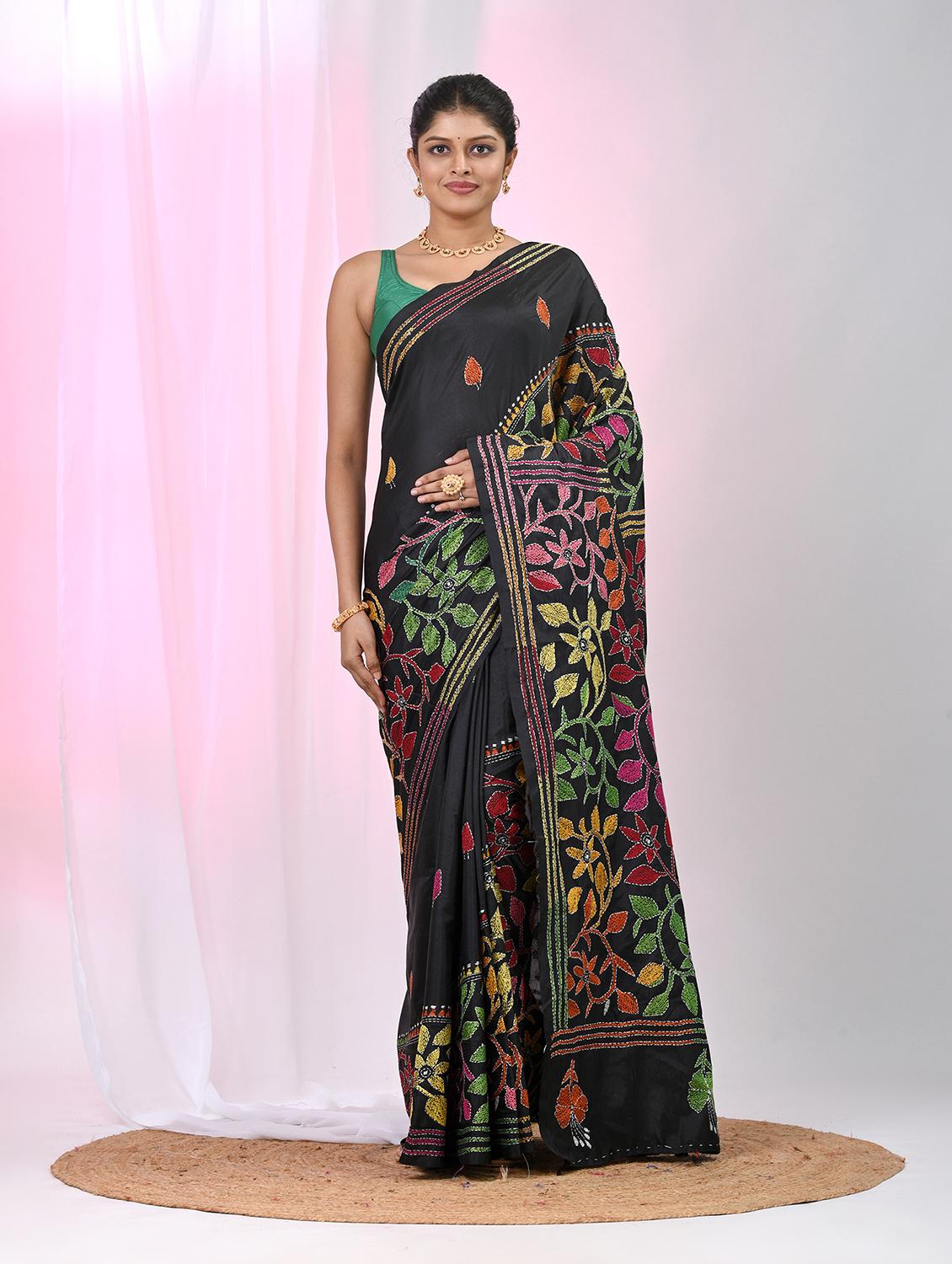 women solid with work handloom saree with blouse - 22060762 - Zoom Image - 0