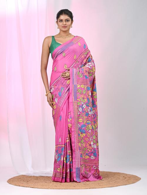 women solid with work handloom saree with blouse - 22060764 - Standard Image - 0