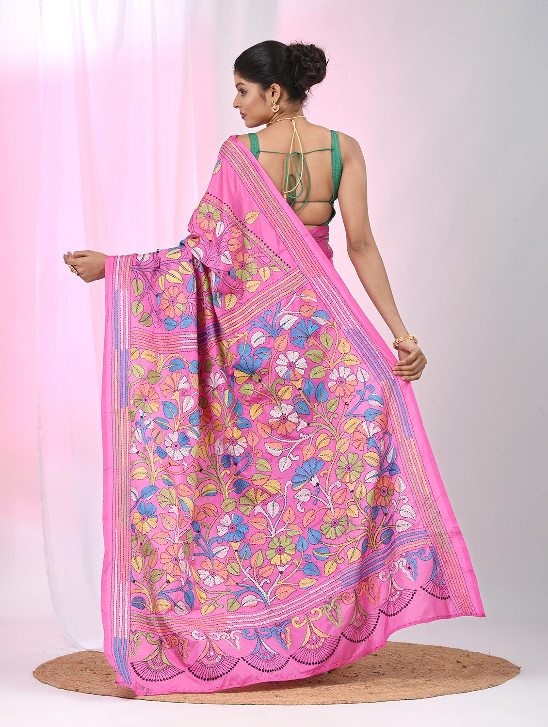 women solid with work handloom saree with blouse - 22060764 - Standard Image - 4