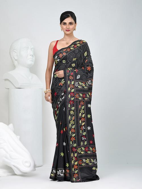 women solid with work handloom saree with blouse - 22060765 - Standard Image - 0