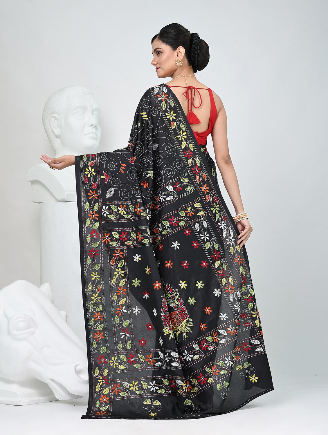 women solid with work handloom saree with blouse - 22060765 - Standard Image - 4