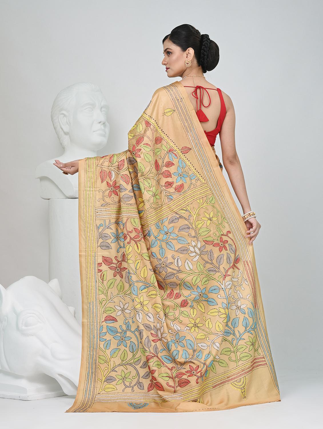 women solid with work handloom saree with blouse - 22060766 - Standard Image - 4