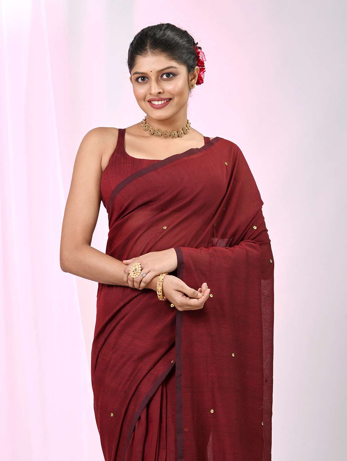 women solid with work handloom saree with blouse - 22060830 -  Standard Image - 1