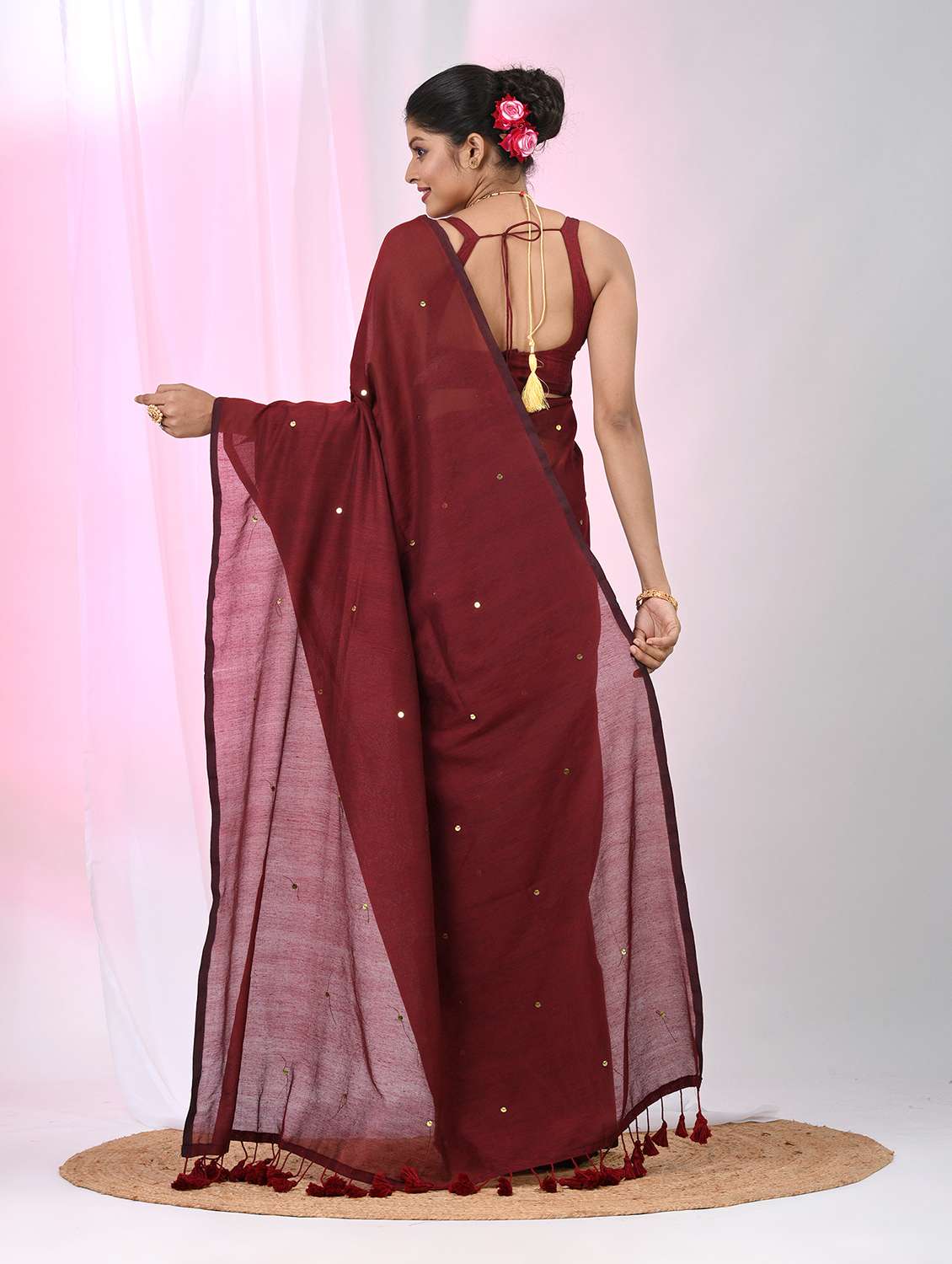 women solid with work handloom saree with blouse - 22060830 -  Standard Image - 4