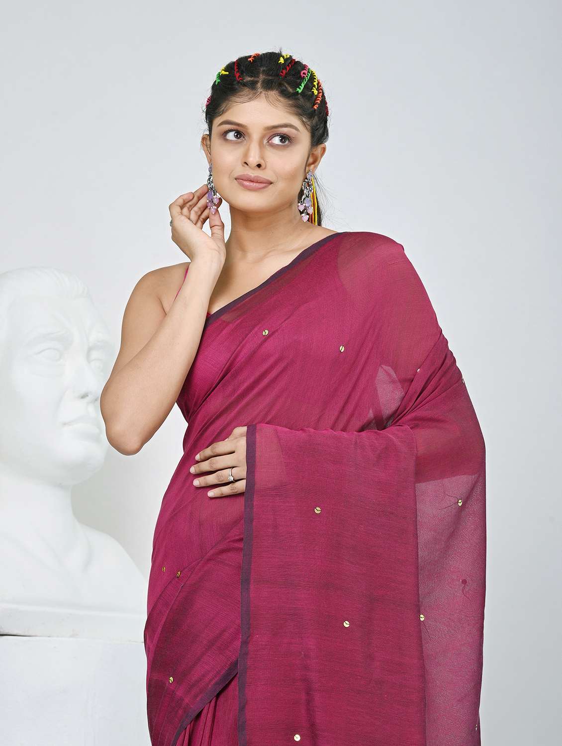 women solid with work handloom saree with blouse - 22060833 -  Standard Image - 1