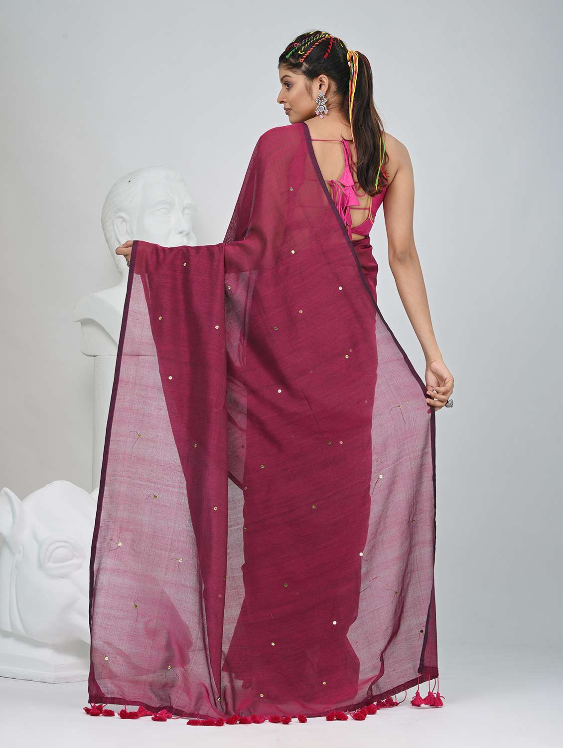 women solid with work handloom saree with blouse - 22060833 -  Standard Image - 4