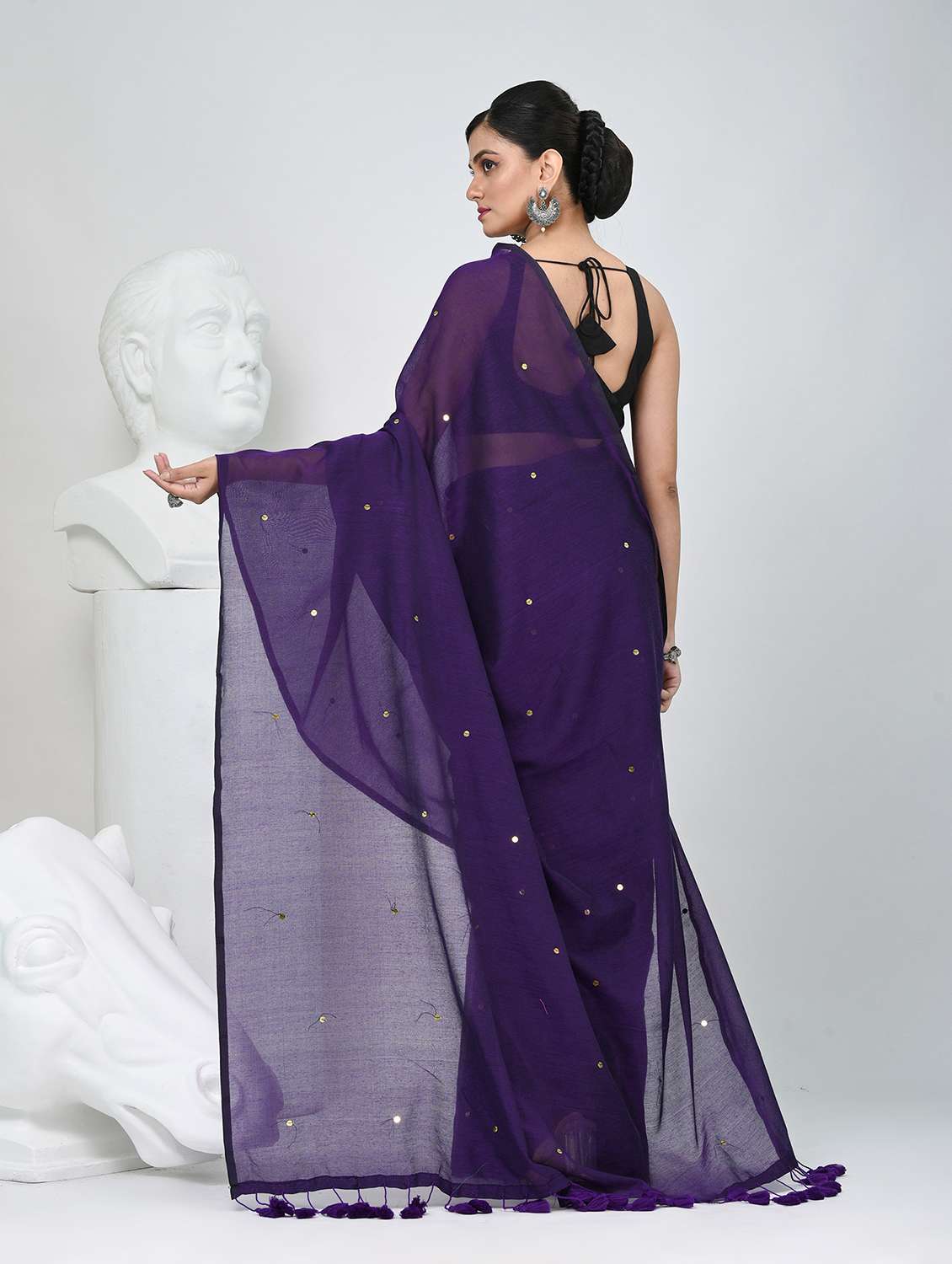 women solid with work handloom saree with blouse - 22060838 -  Standard Image - 4