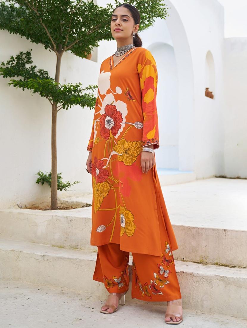 women floral printed long sleeve kurta palazzo set - 22060861 - Standard Image - 1