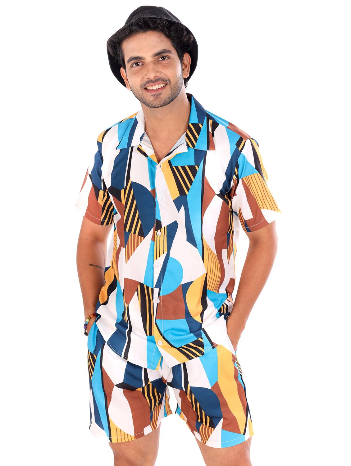 men printed shirt and shorts loungewear set - 22060892 - Standard Image - 1