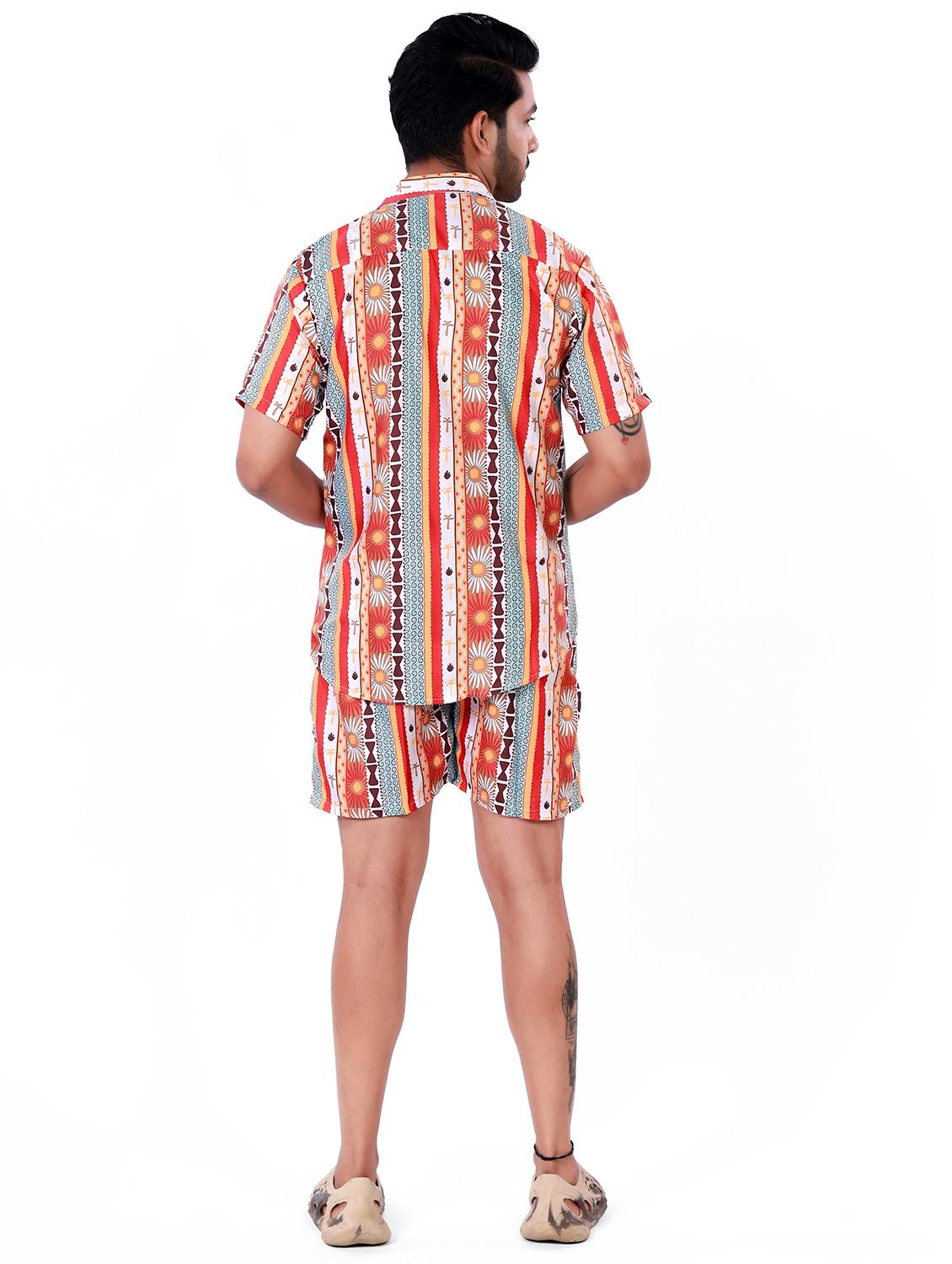 men printed shirt and shorts loungewear set - 22060895 - Standard Image - 1
