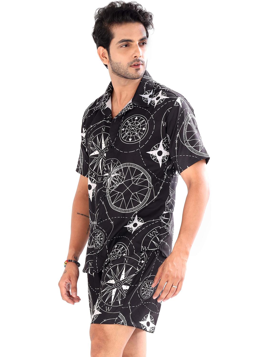 men printed shirt and shorts loungewear set - 22060898 - Standard Image - 1