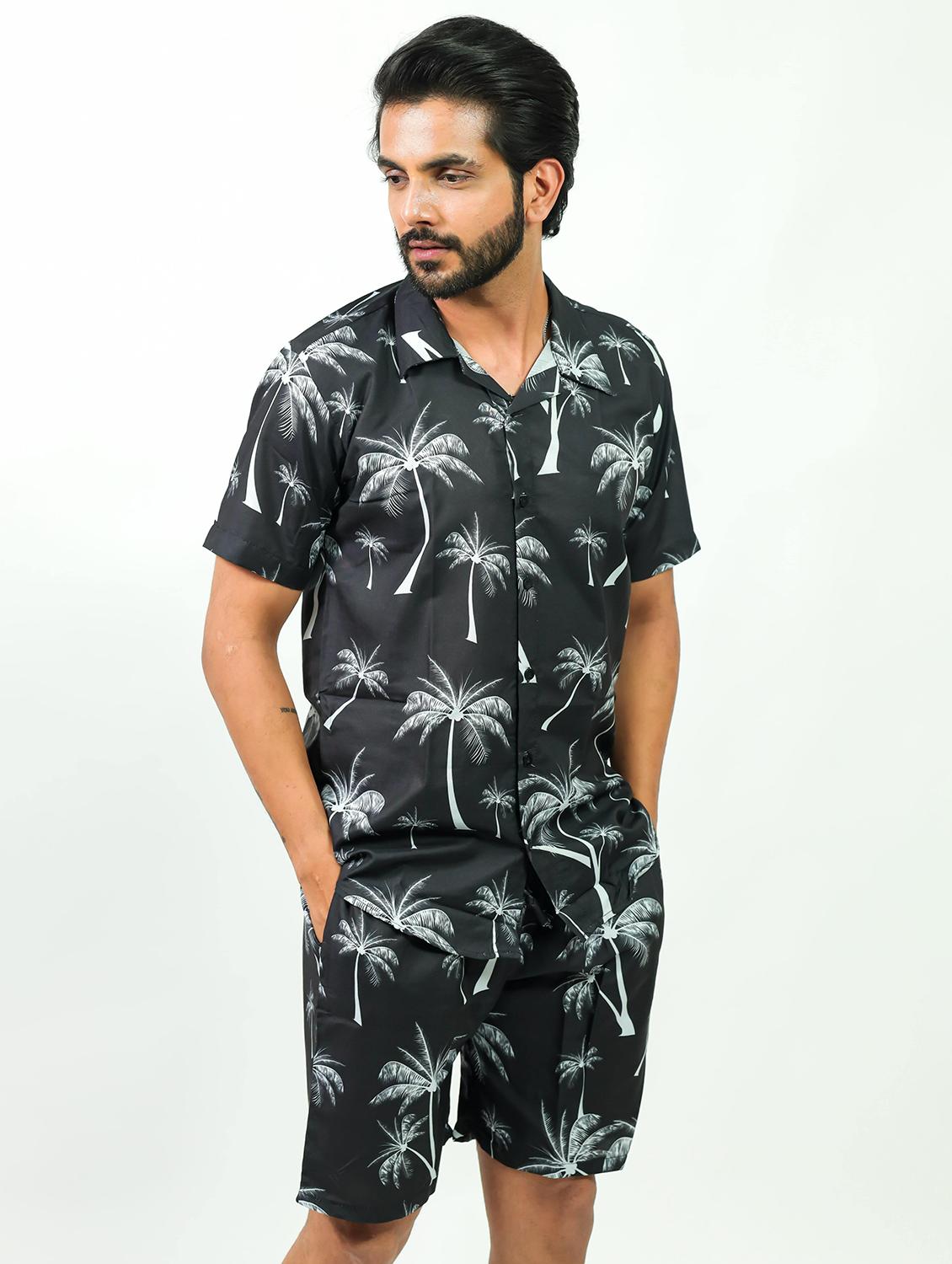 men printed shirt and shorts loungewear set - 22060900 - Standard Image - 1