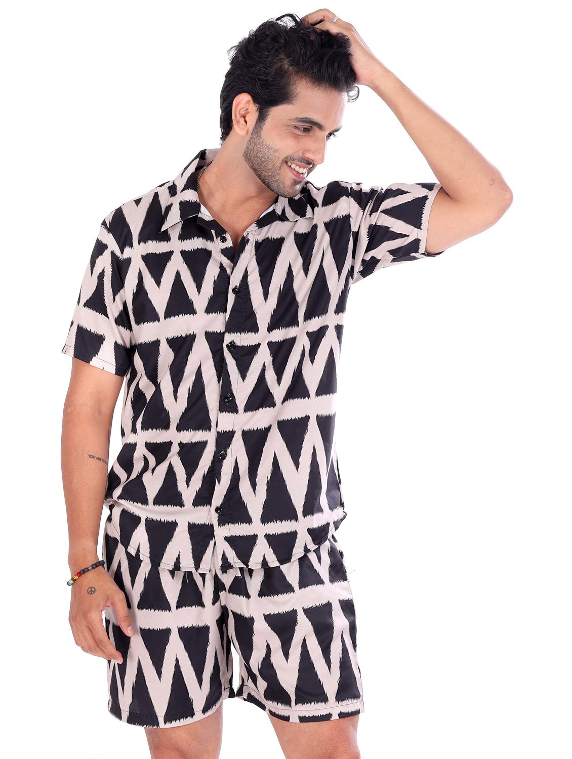 men printed shirt and shorts loungewear set - 22060901 - Standard Image - 1