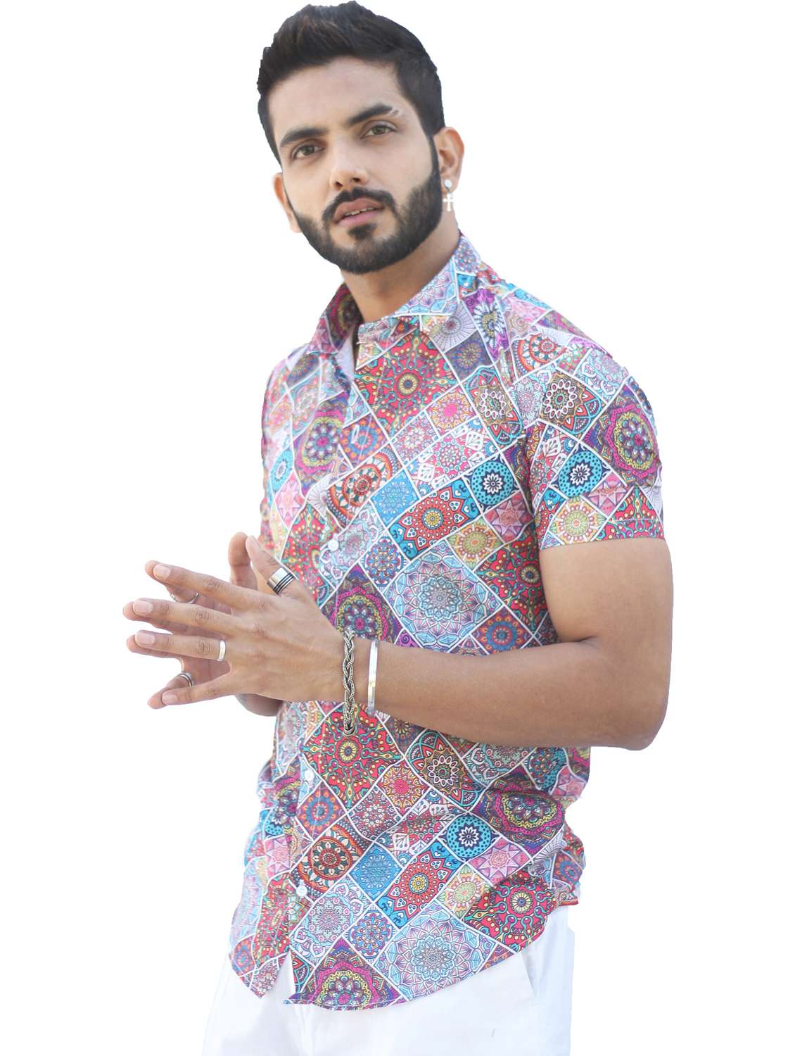 men printed collared short sleeve regular fit shirt - 22060908 -  Standard Image - 1