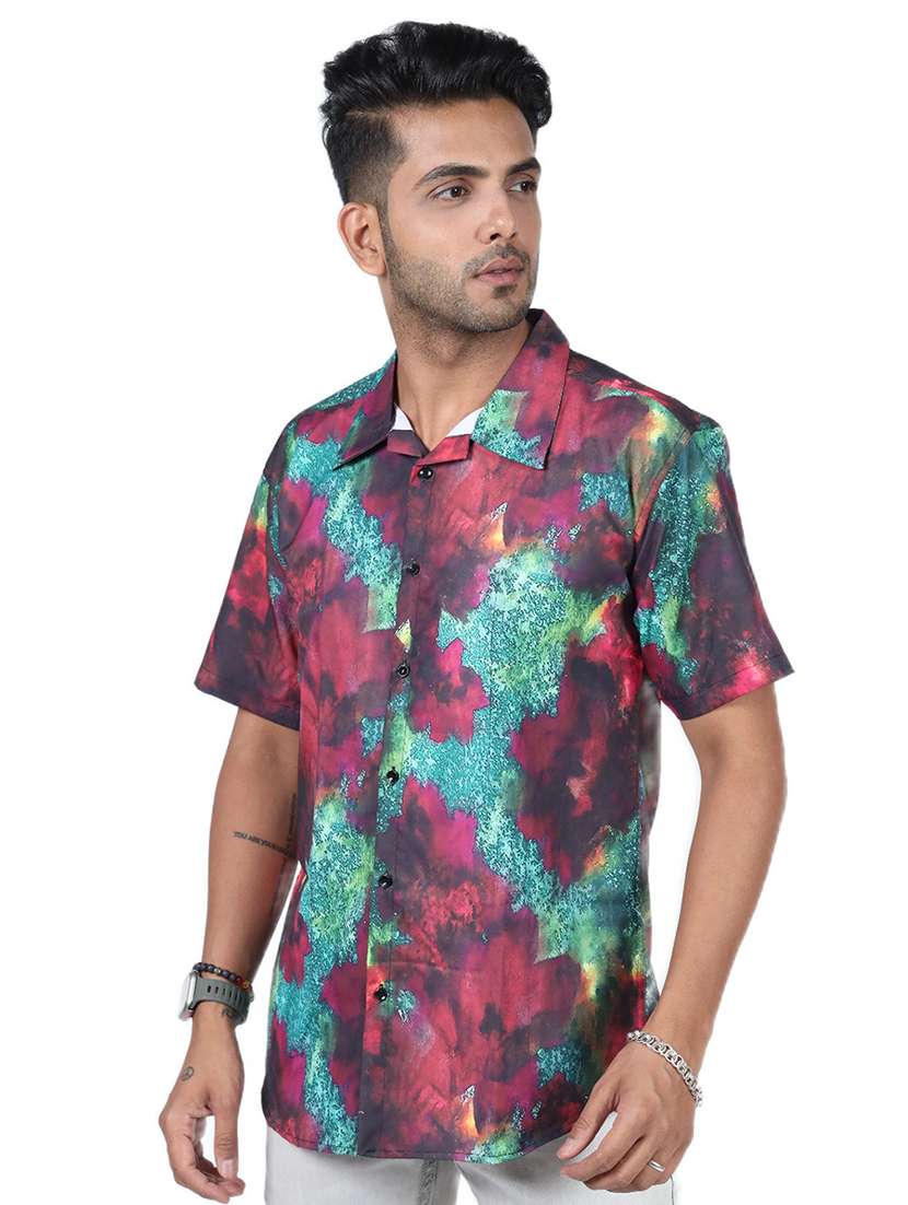 men printed collared short sleeve regular fit shirt - 22060951 -  Standard Image - 1