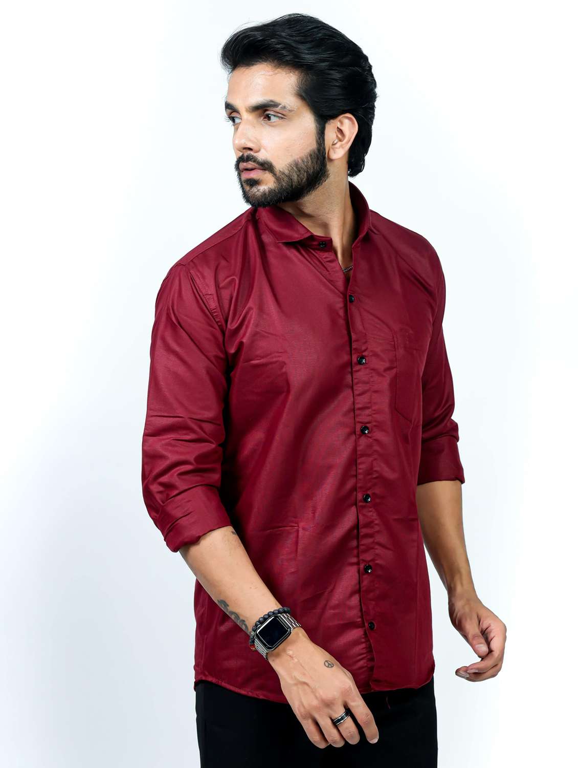 men solid collared long sleeve regular fit shirt - 22060956 -  Standard Image - 1