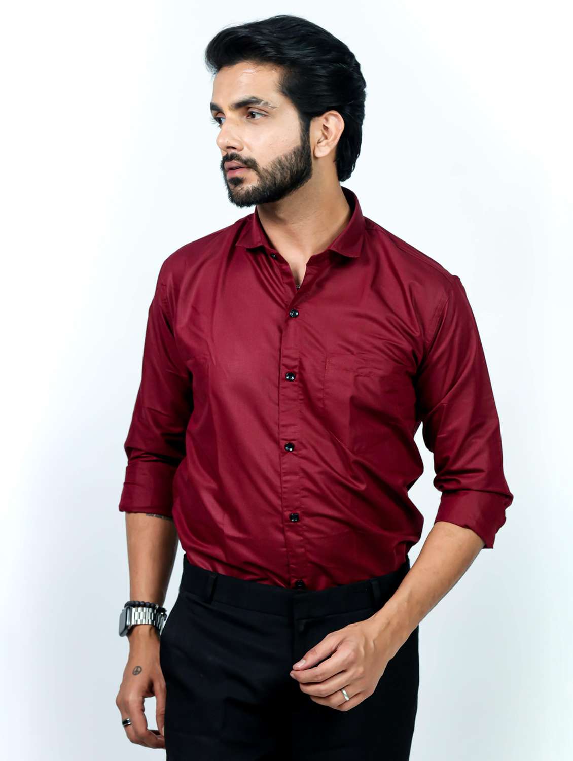 men solid collared long sleeve regular fit shirt - 22060956 -  Standard Image - 4