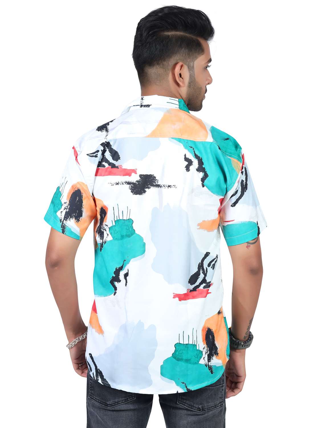 men printed collared short sleeve regular fit shirt - 22060958 -  Standard Image - 4
