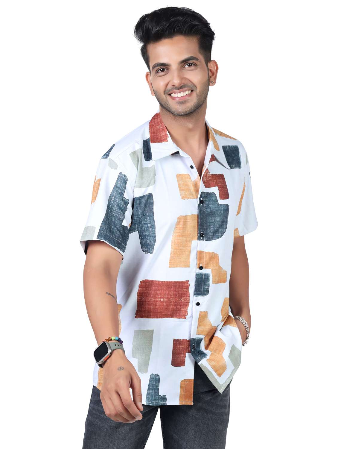 men printed collared short sleeve regular fit shirt - 22060959 -  Standard Image - 1