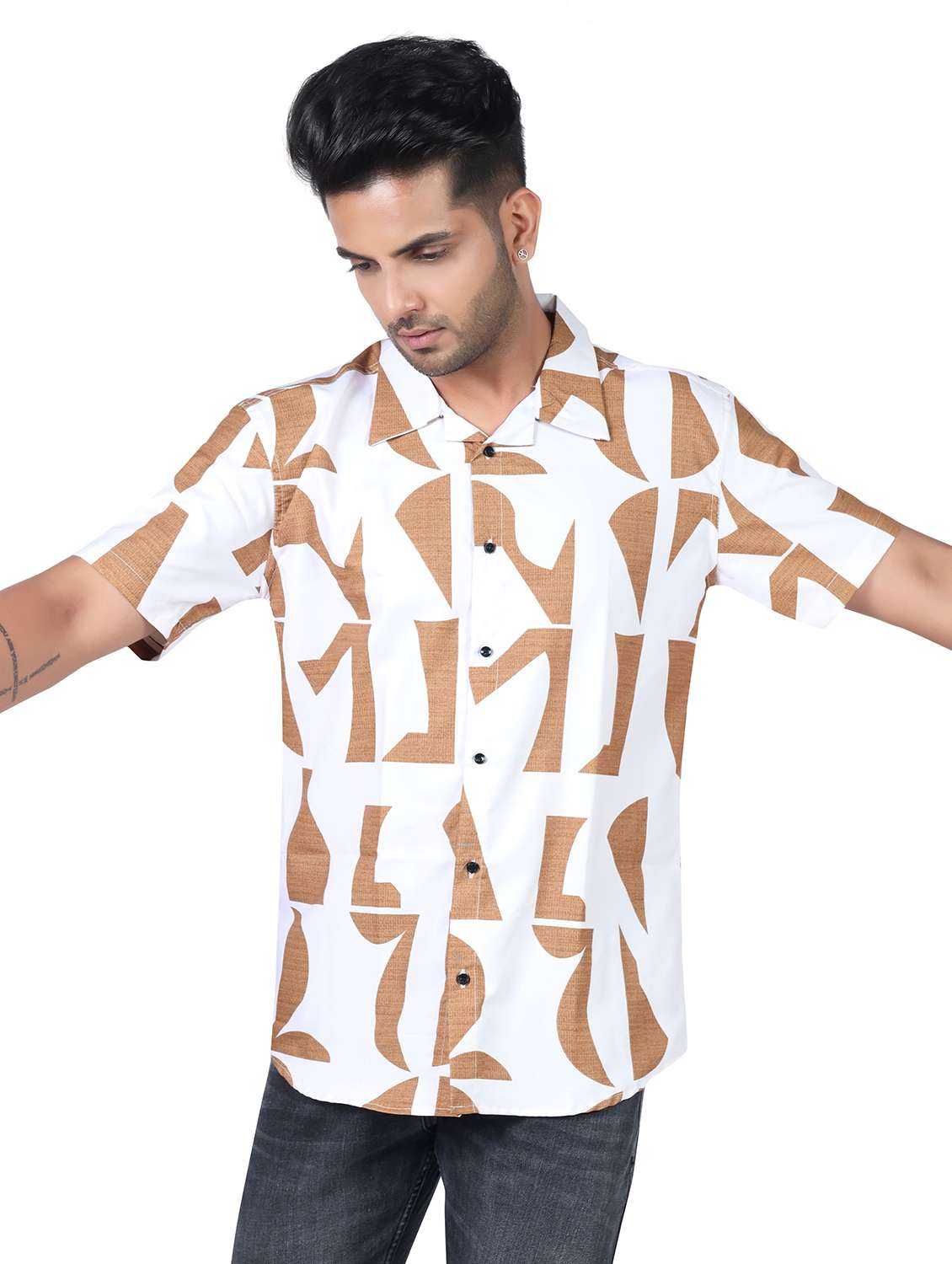 men printed collared short sleeve regular fit shirt - 22060962 -  Standard Image - 1