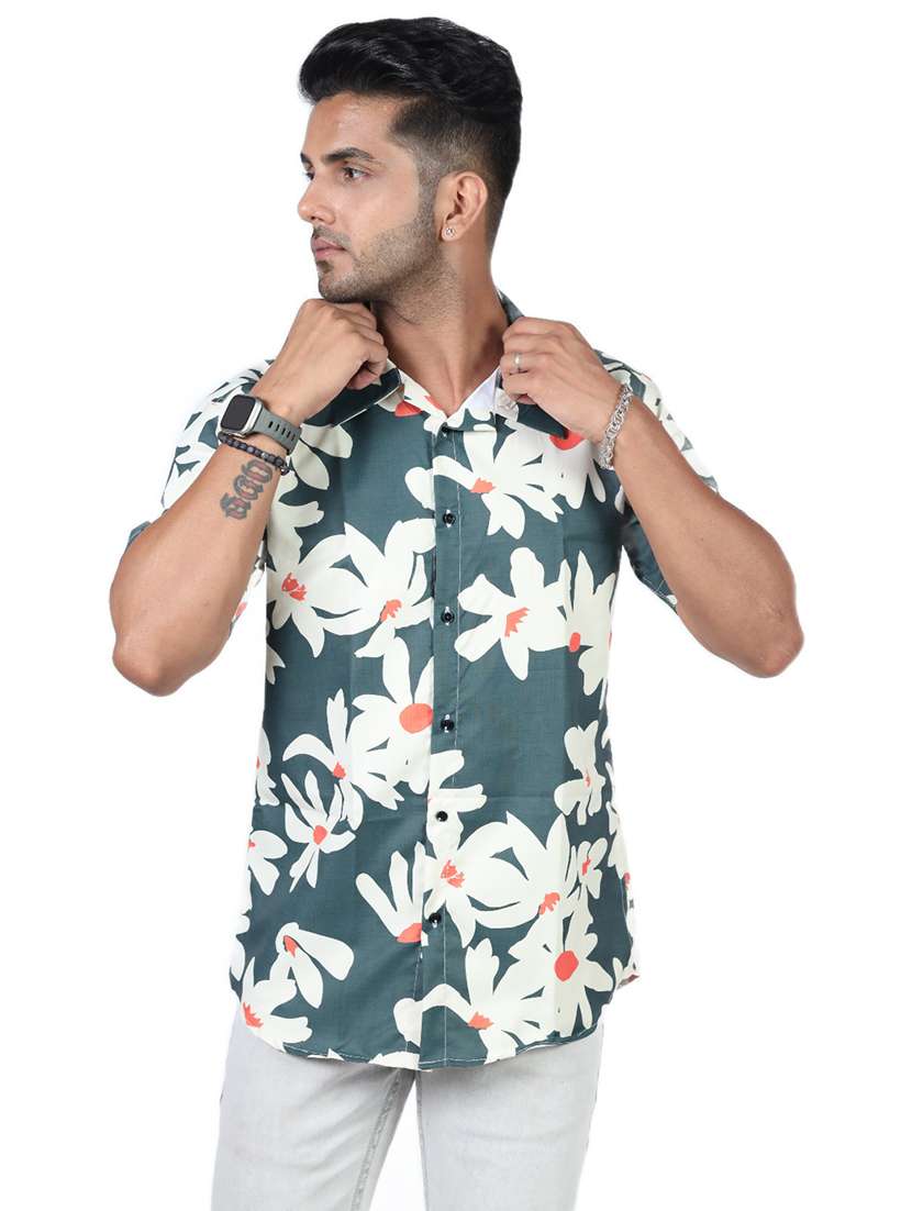 men printed collared short sleeve regular fit shirt - 22061004 -  Standard Image - 1