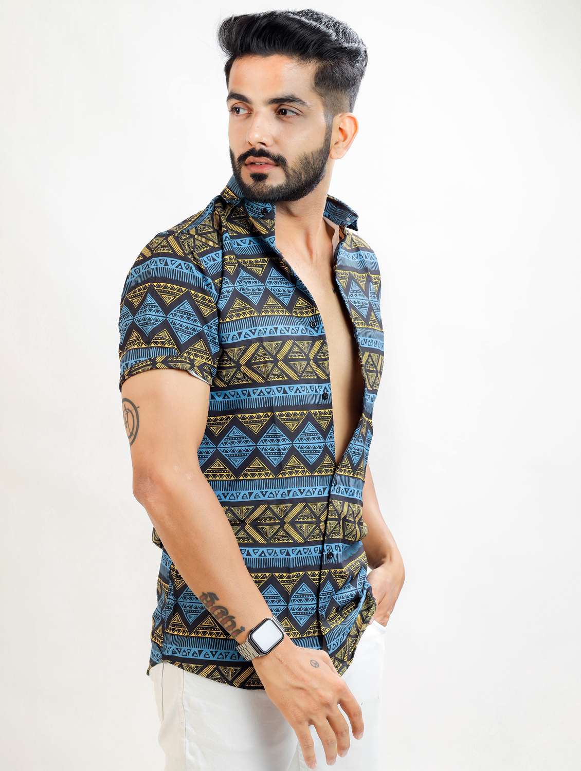 men printed collared short sleeve regular fit shirt - 22061037 -  Standard Image - 1