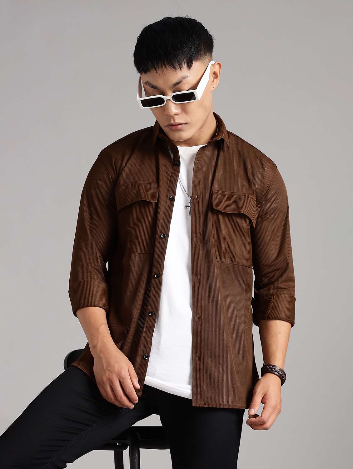 men solid collared long sleeve regular fit shirt - 22061045 -  Standard Image - 1