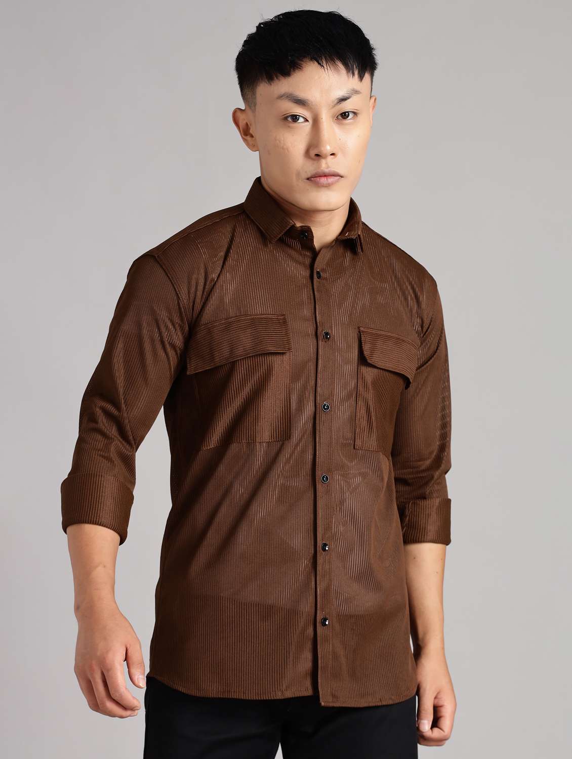 men solid collared long sleeve regular fit shirt - 22061048 -  Standard Image - 1