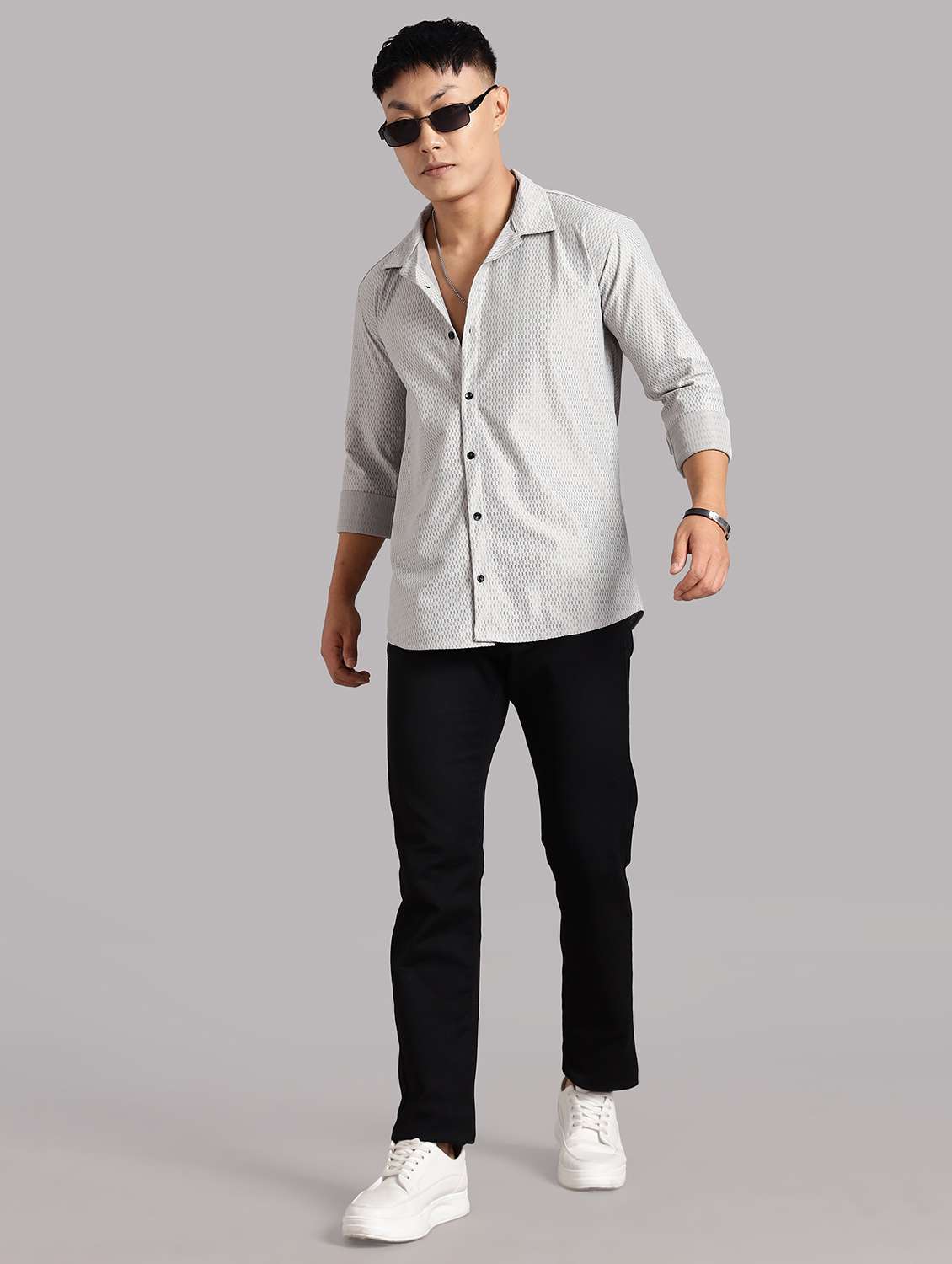 men textured long sleeve regular fit shirt - 22061050 -  Standard Image - 1