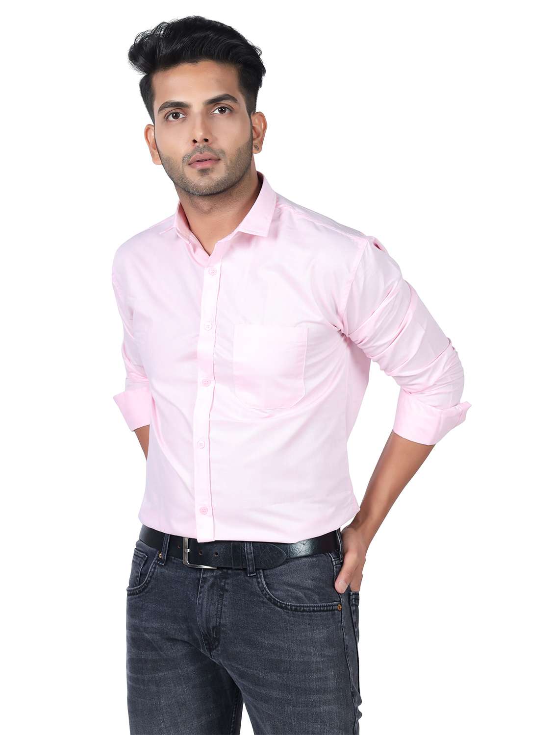 men solid collared long sleeve regular fit shirt