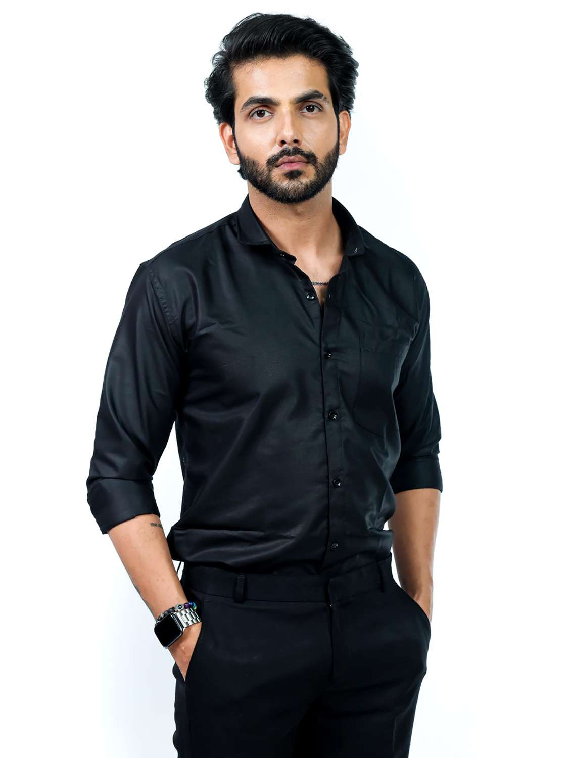 men solid collared long sleeve regular fit shirt - 22061057 - Standard Image - 4