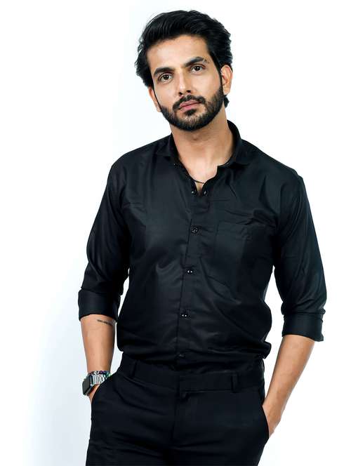 men solid collared long sleeve regular fit shirt - 22061058 -  Standard Image - 0