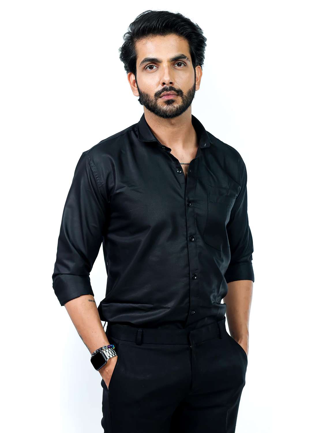 men solid collared long sleeve regular fit shirt - 22061058 - Standard Image - 1