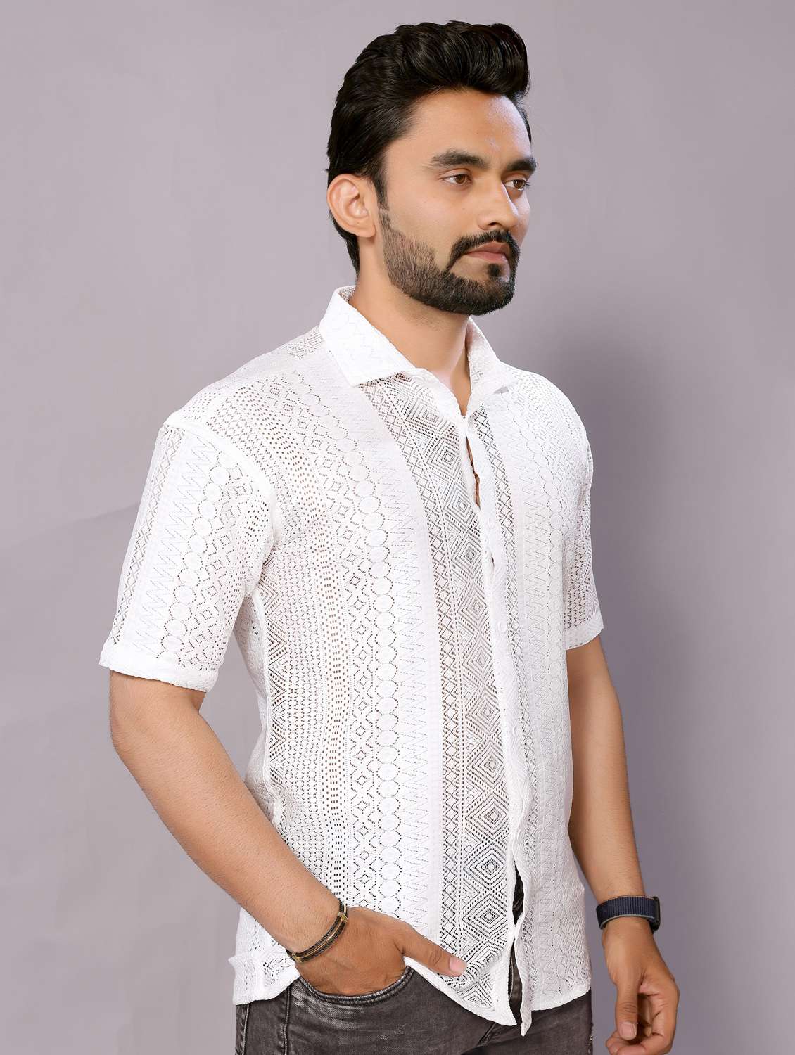 men self designed collared short sleeve regular fit shirt - 22061086 -  Standard Image - 1