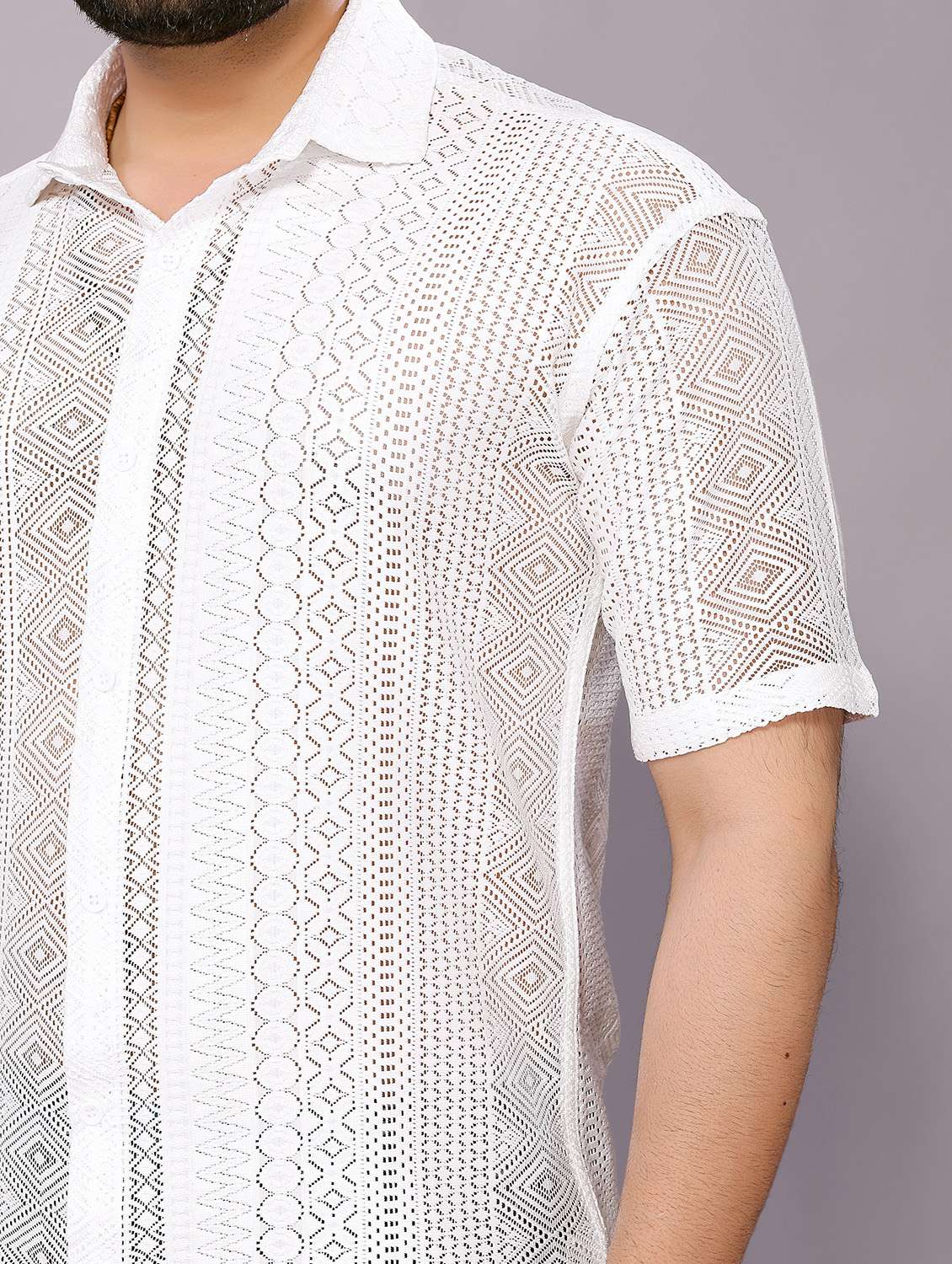 men self designed collared short sleeve regular fit shirt - 22061086 -  Standard Image - 4