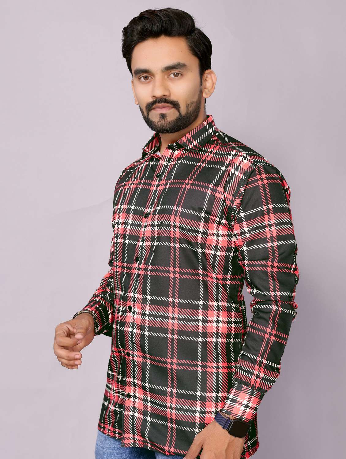 men checkered collared long sleeve regular fit shirt - 22061109 -  Standard Image - 1