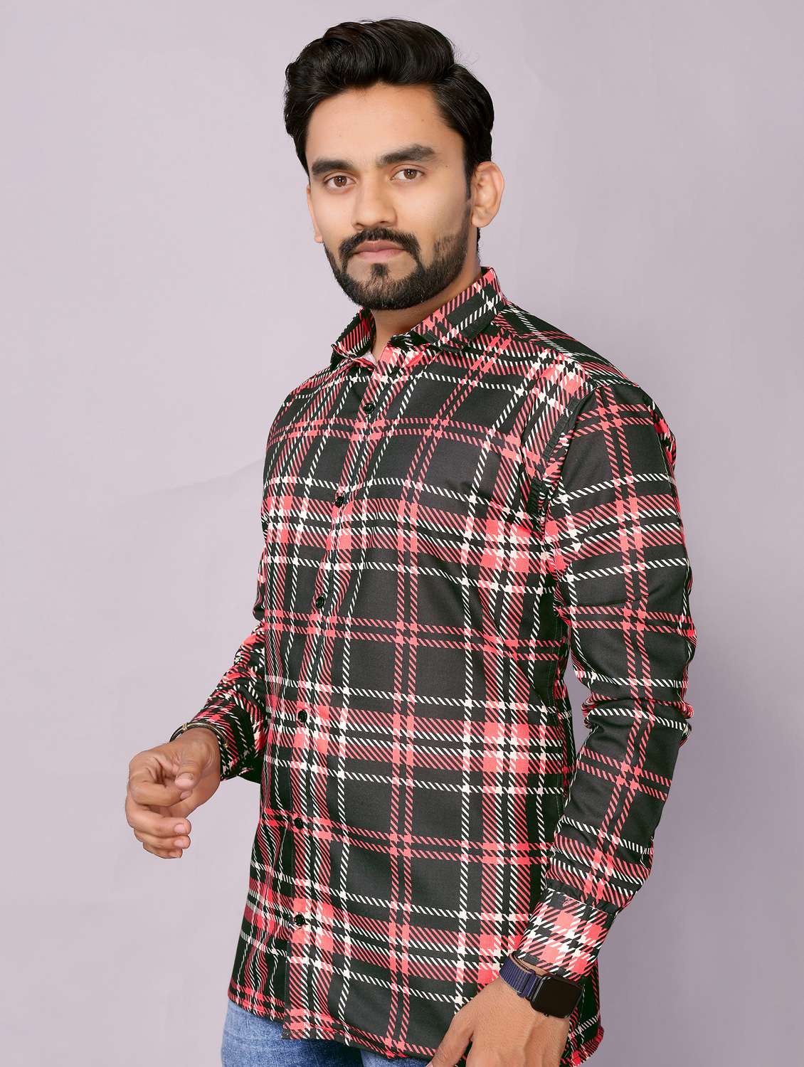 men checkered collared long sleeve regular fit shirt - 22061112 -  Standard Image - 1