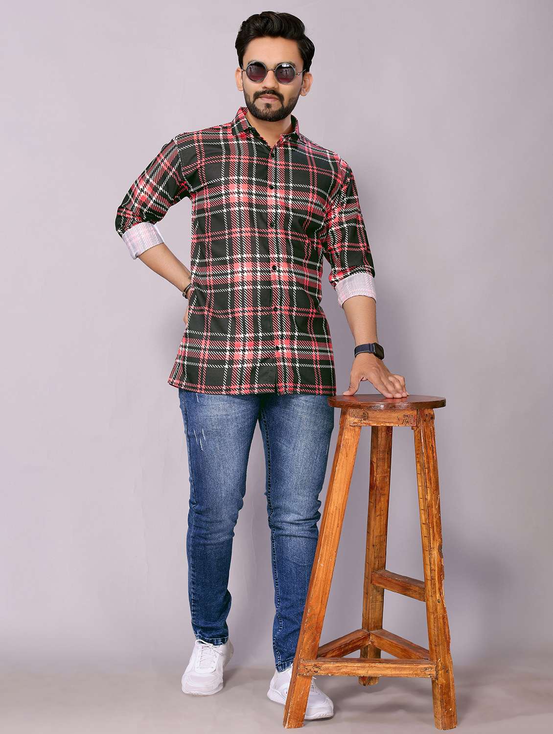 men checkered collared long sleeve regular fit shirt - 22061112 -  Standard Image - 4