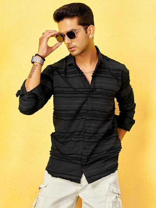 men striped collared long sleeve regular fit shirt - 22061133 - Standard Image - 0