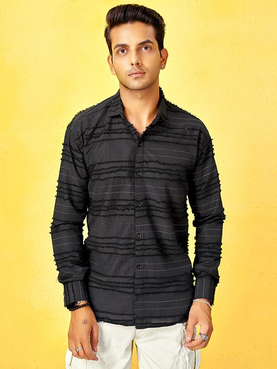 men striped collared long sleeve regular fit shirt - 22061133 - Standard Image - 1