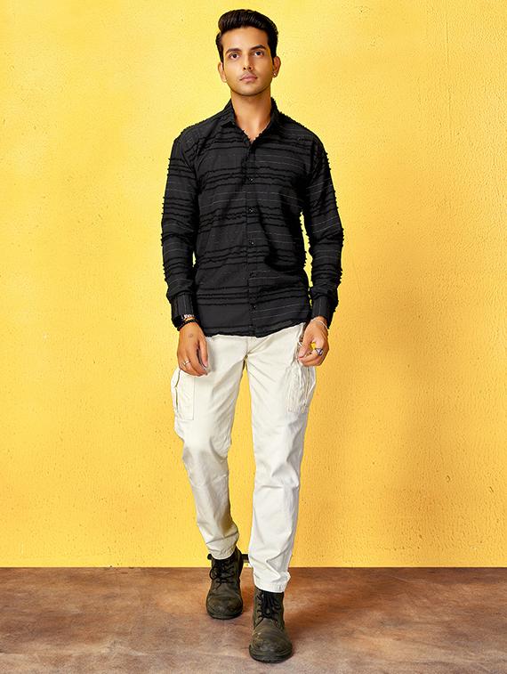 men striped collared long sleeve regular fit shirt - 22061133 - Standard Image - 4