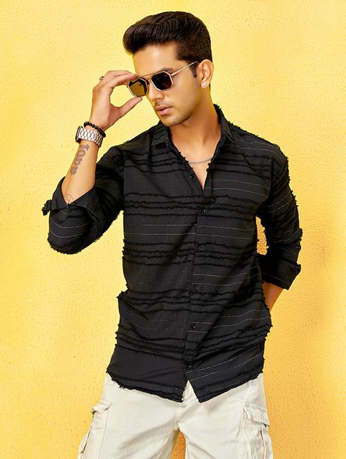 men striped collared long sleeve regular fit shirt - 22061134 - Standard Image - 0