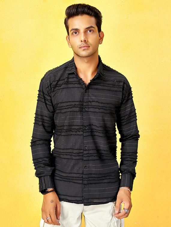 men striped collared long sleeve regular fit shirt - 22061134 - Standard Image - 1