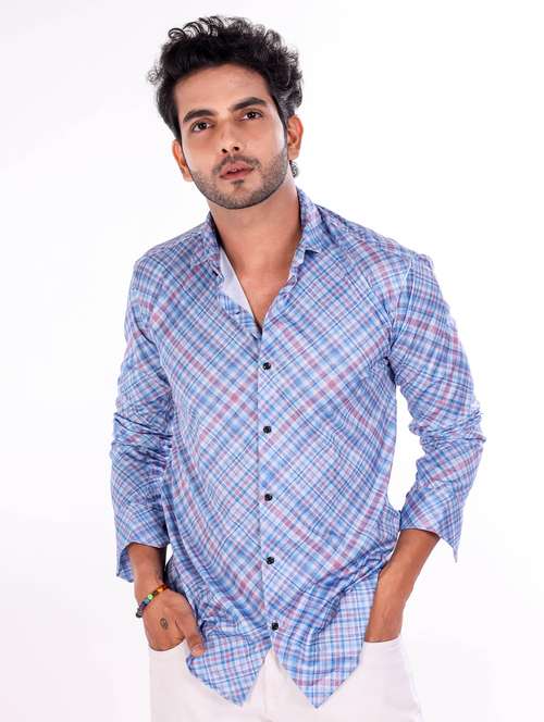 men checkered collared long sleeve regular fit shirt - 22061262 -  Standard Image - 0