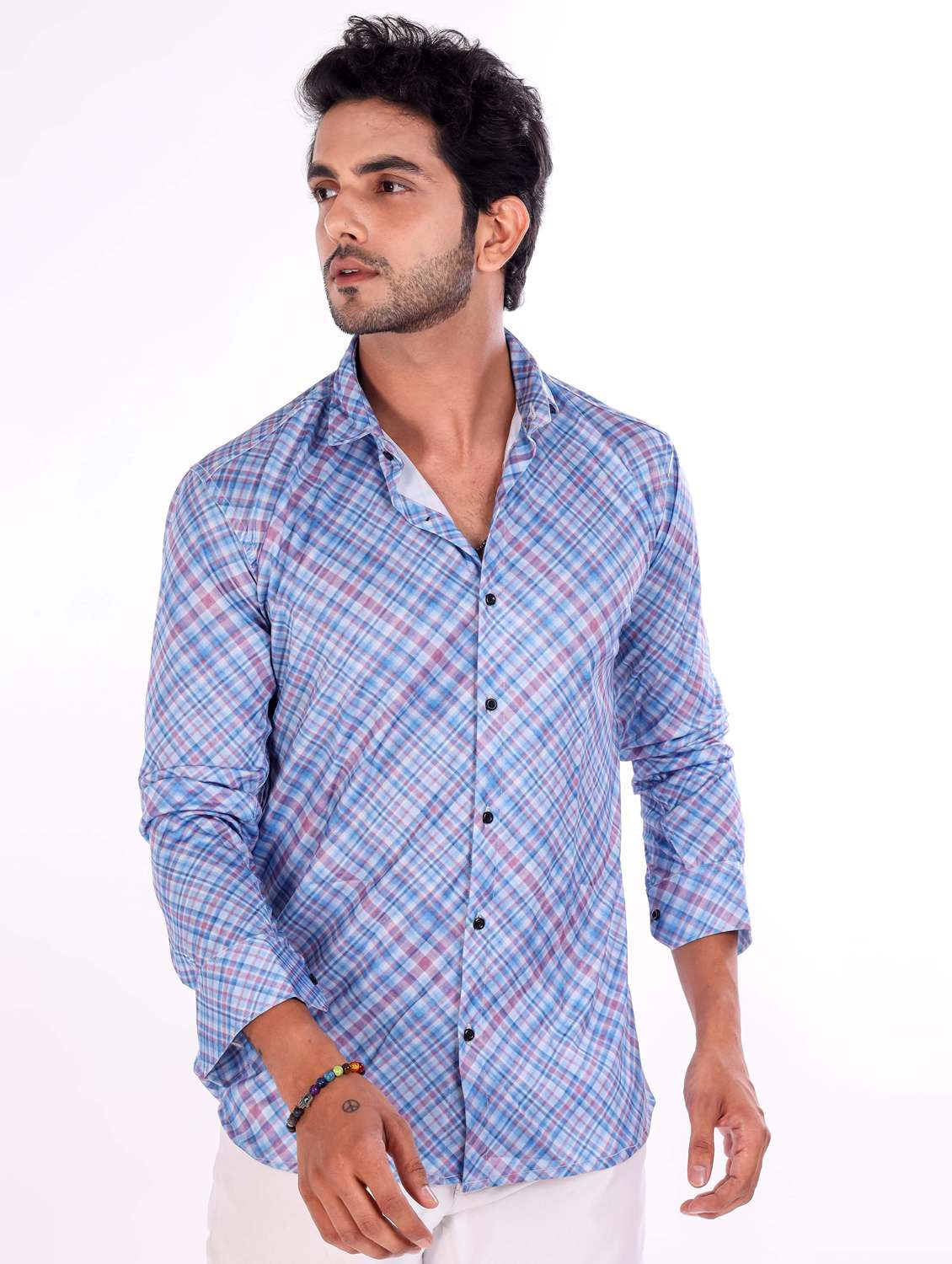 men checkered collared long sleeve regular fit shirt - 22061262 - Standard Image - 1