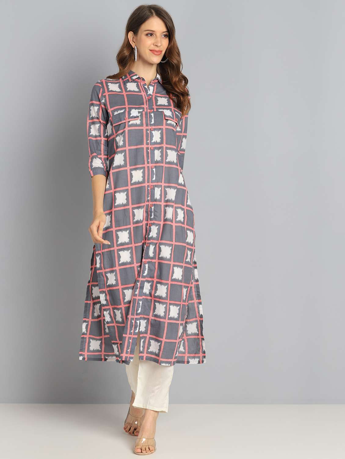 women printed collared roll-up sleeve kurta - 22061334 - Standard Image - 1