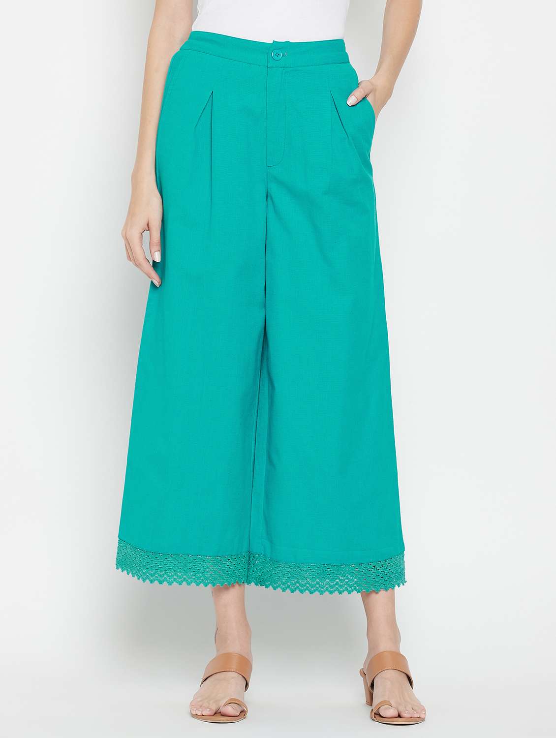 women solid mid rise flared palazzo - 22061338 -  Zoom Image - 0